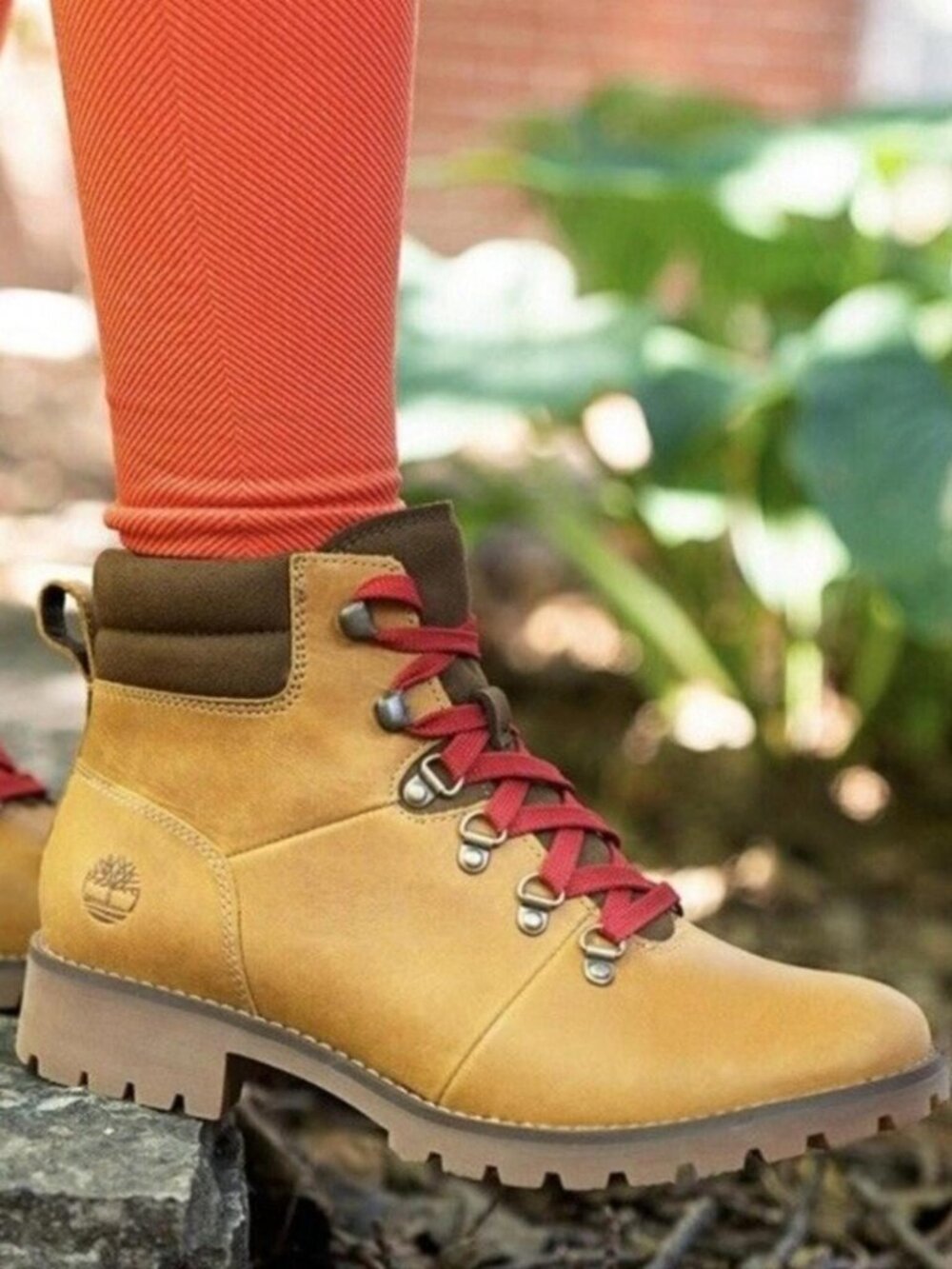 Timberland Ellendale Water Resistant Hiker Boot Brown Leather Red Laces